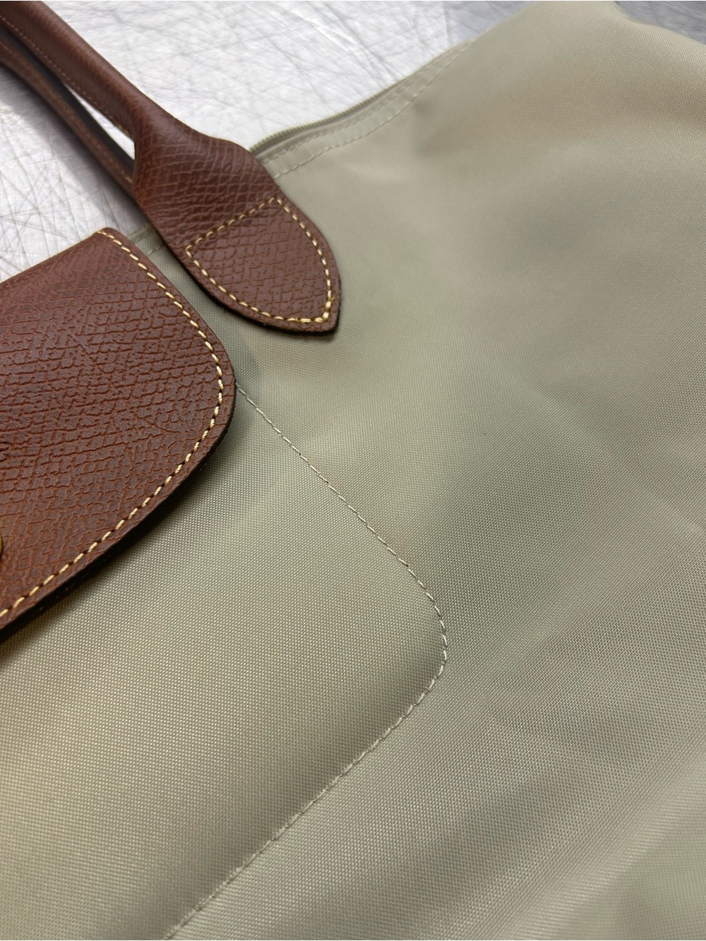 Longchamp Tote in Light Gray with Brown Leather Trim(L Size) - Picture 3 of 5